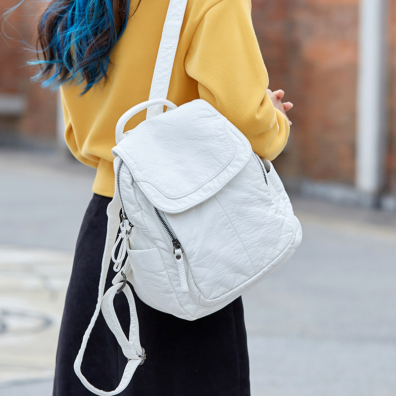 Fashion Backpack Women - Tas punggung wanita, ransel putih dicuci