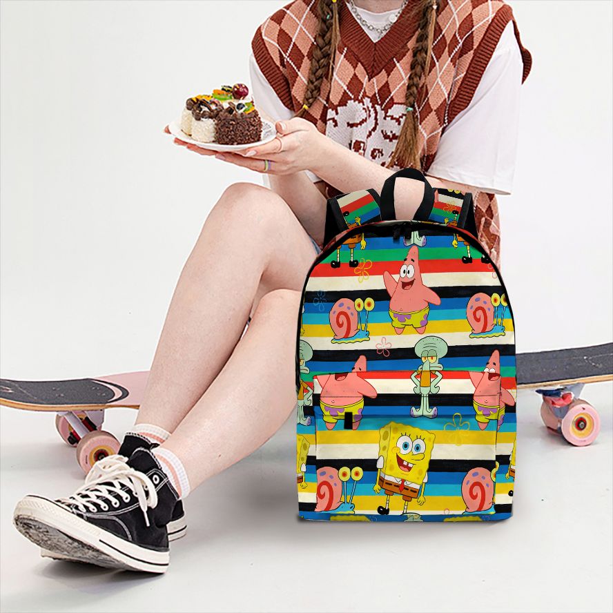 School Backpack Teen - Tas Ransel SpongeBob SquarePants Motif Garis-garis,