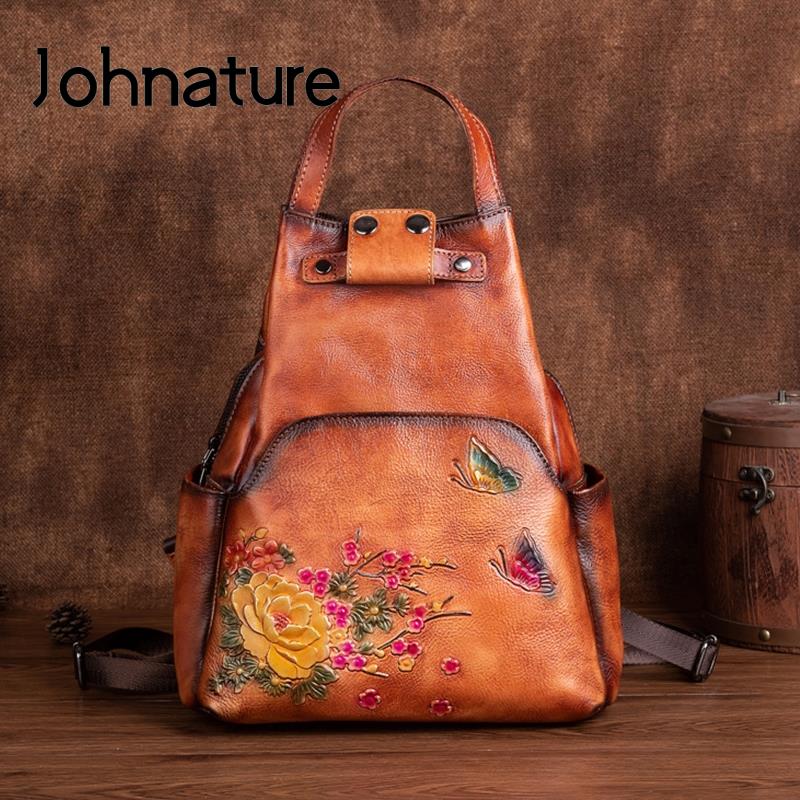 Leather Backpack Vintage - Johnature Tas Bahu Kulit Asli Ransel