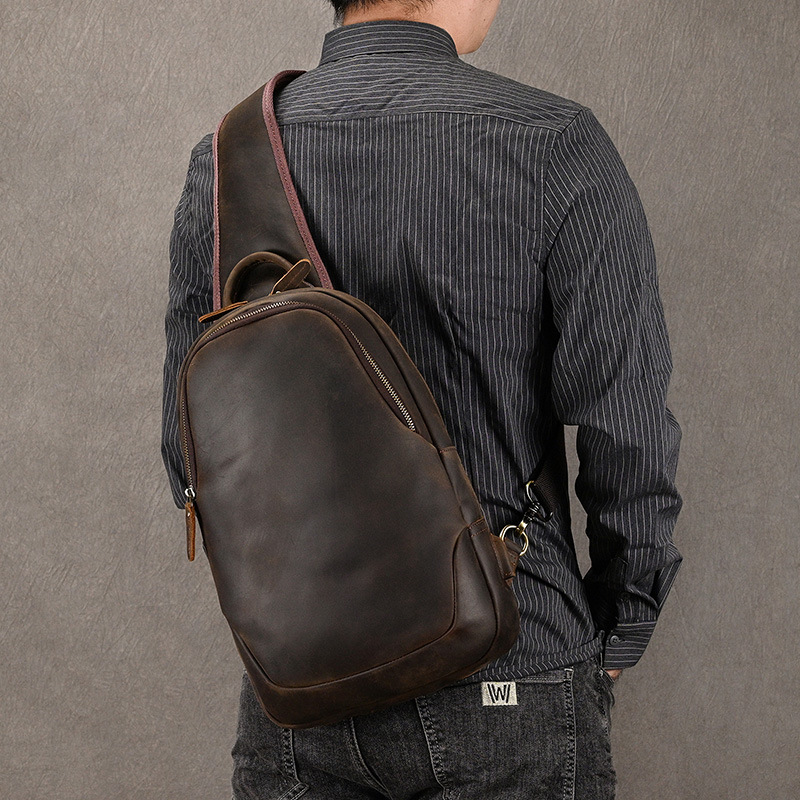 Leather Backpack Vintage - Tas dada kasual ukuran besar, tas