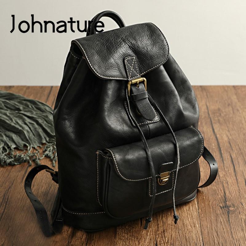 Leather Backpack Vintage - Johnature Tas Travel Santai Ransel Wanita