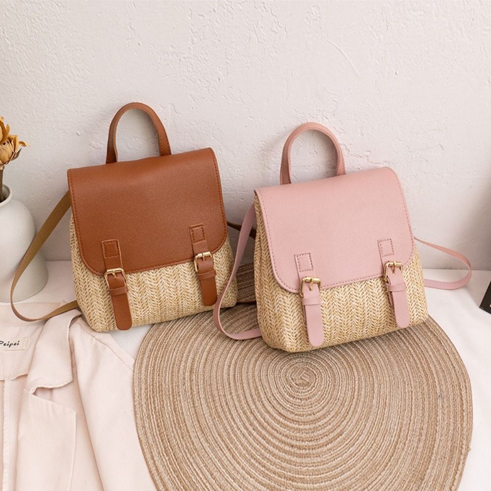 Leather Backpack Vintage - Tas Ransel Jerami Kulit PU Fashion