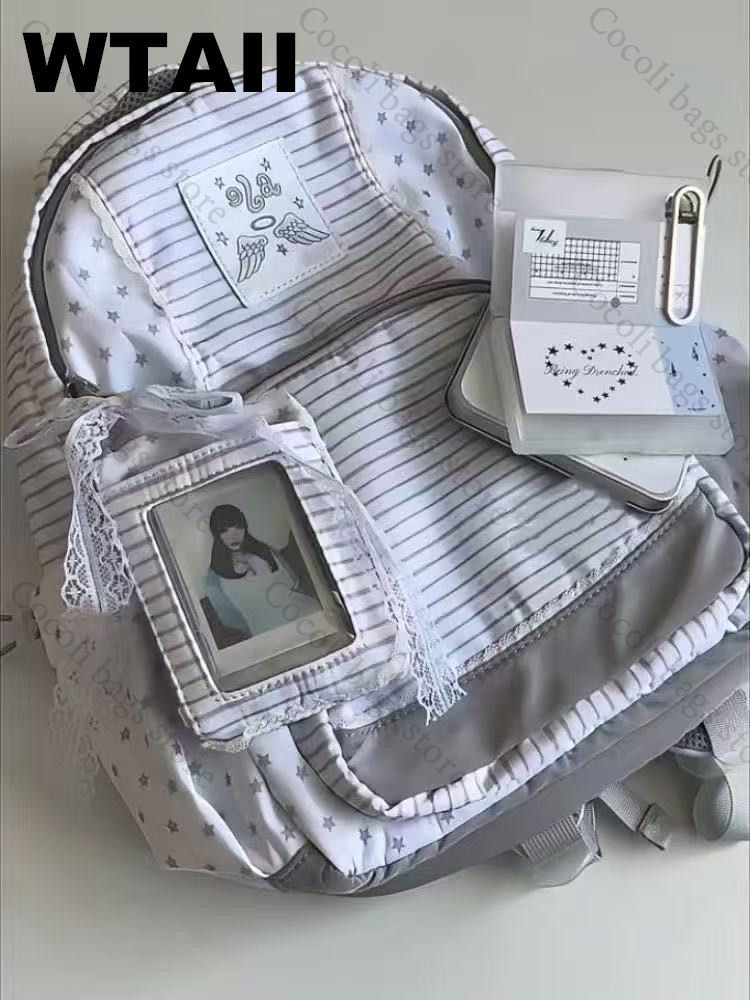 Tas Ransel Wanita Motif Garis  - Canvas Backpack Casual ulasan dan harga
